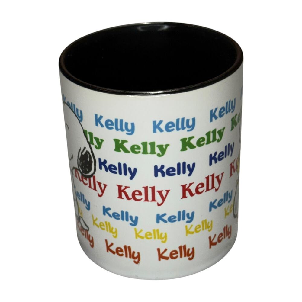 Snoopy Woodstock Kelly Name Mug Peanuts Orca Coatings Black Interior - Picture 2 of 8